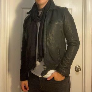 Mens Allsaints Lark Black Leather Jacket Size Large